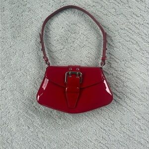 Reformation Rafaella Buckled Glossy Red Shoulder Bag